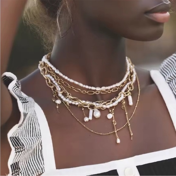Zara Jewelry - Opulent Gold & Cultured Pearl Multi-Layered Choker Necklace